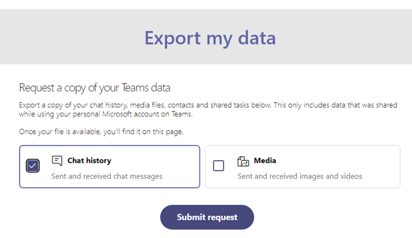 Microsoft Export my Data